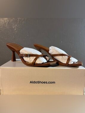 Aldo Size 8 Brown Leather Strappy Kitten Heel Sandals